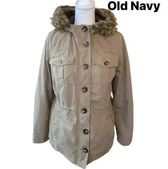 Old Navy Hooded Cargo Coat Size M Warm Zipper & Buttons & Lined 🧥❤️ - Picture 3 of 15